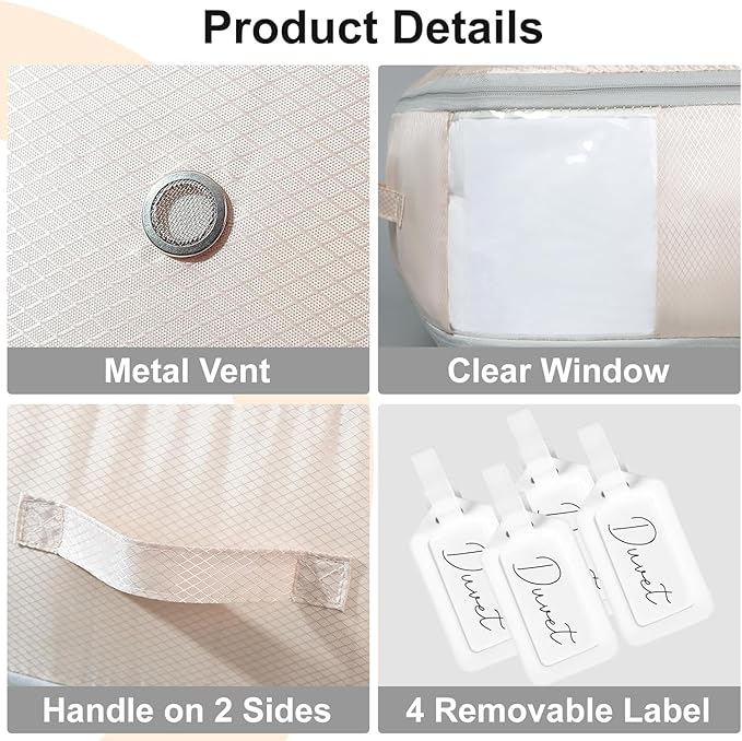 DIMJ Comforter Storage Bag - 110L Ultra Space Saving Self Compression Organize 6 Pack for Duvet, Pillow, Bedding, Blanket Storage Organizer Nylon Compression Bags