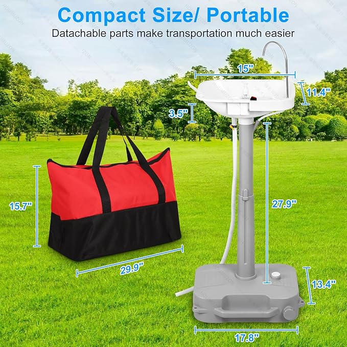 Portable Sink Hand Wash Station - 18L Capacity With USB Port or Battery Powered, Lightweight Outdoor Sink for Travel, Outdoor, Camping - Includes Soap Dispenser & Towel Holder