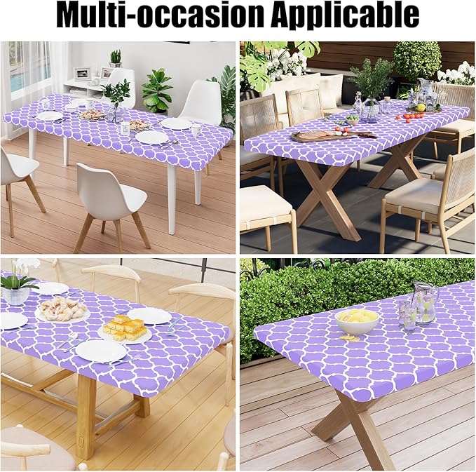 Smiry Rectangle Picnic Table Cover, Waterproof Elastic Fitted Camping Tablecloths for 8 Foot Tables, Wipeable Flannel Backed Vinyl Tablecloth Protector for Indoor, Outdoor (Lavender, 30x96 Inches)