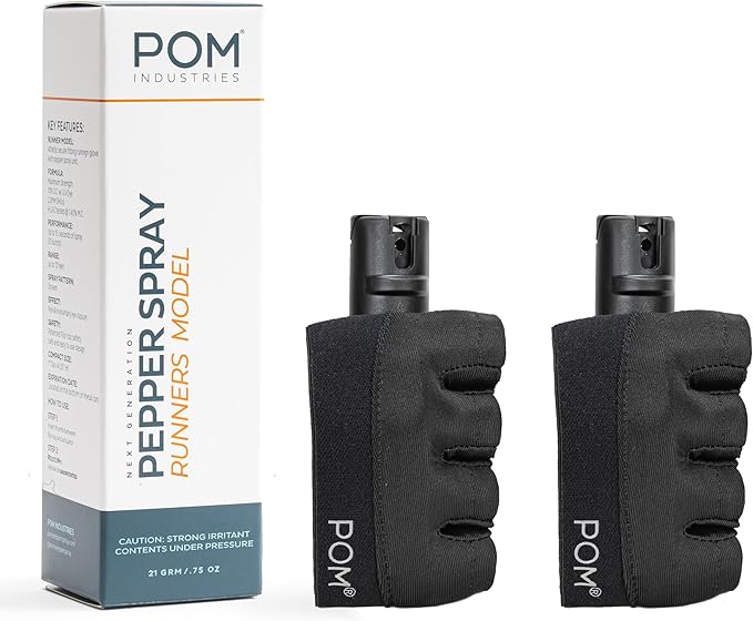 POM Pepper Spray Runner Model - Max Strength OC Spray - Athletic Stretch-Fit Glove, Breathable & Ambidextrous Design, Essential Runners Safety Gear, Flip Top, 35+ Bursts, 10-12 ft Range