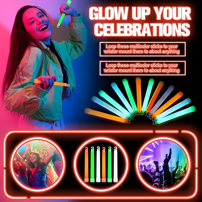 Sotiff 96 Pcs 6 Inch Ultra Bright Emergency Glowing Sticks, Glow Sticks with 12 Hour Duration, Halloween Favors for Party Birthday Wedding Concerts Halloween