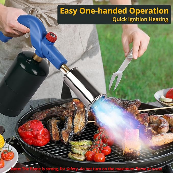 Semlos Propane Torch, Premium Metal Large Torch, Refillable Blow Torch Lighter with Adjustable & Wind Resistant Flame for Cooking, BBQ, Welding, DIY & Soldering (Propane Gas Not Included)