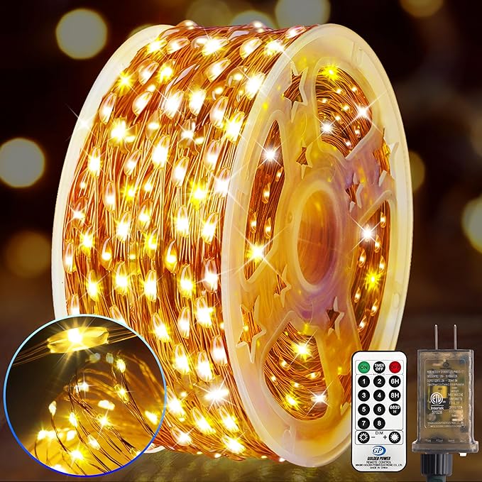 KNONEW 400FT Outdoor Christmas Fairy Lights Plug in,1200 LED String Lights Outdoor Waterproof 8 Modes Memory Times for Wedding Bedroom Walls Garden Trees Decoration(Warm White)