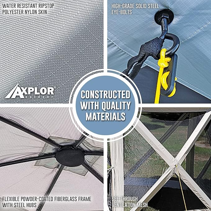 AxplorOutdoor Pop Up Canopy Screen Tent 10x10 | Camping Gazebo | Portable Outdoor Screened Room | Standing Height 5-Sided Camper with Carry Bag