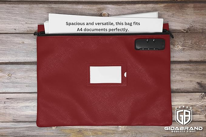 Notary Bag with Lock | 14x11 inch | Burgundy | Zipper Notary Supplies Bag | Locking Notary Bag for Notary Kit, Stamp, Embosser, Ink Pad, and Valuables | Locking Document Bag | Journal Carrying Case