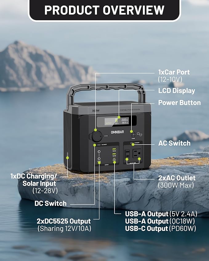 Portable Power Station 300W, 299.5Wh/83200mAh Solar Generator with 120V Pure Sine Wave AC Outlet, Backup Lithium Battery Generator for CPAP Outdoor RV Camping Emergency Home Use