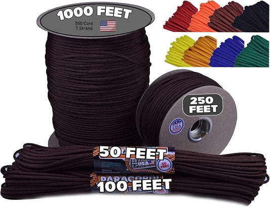 BORED? PARACORD! 550 lb Paracord - Ideal for Crafting, Camping, DIY Projects, Active & Military Outdoors - Strong Survival Rope - Tactical Parachute Cord Type III - Walnut 50 Feet