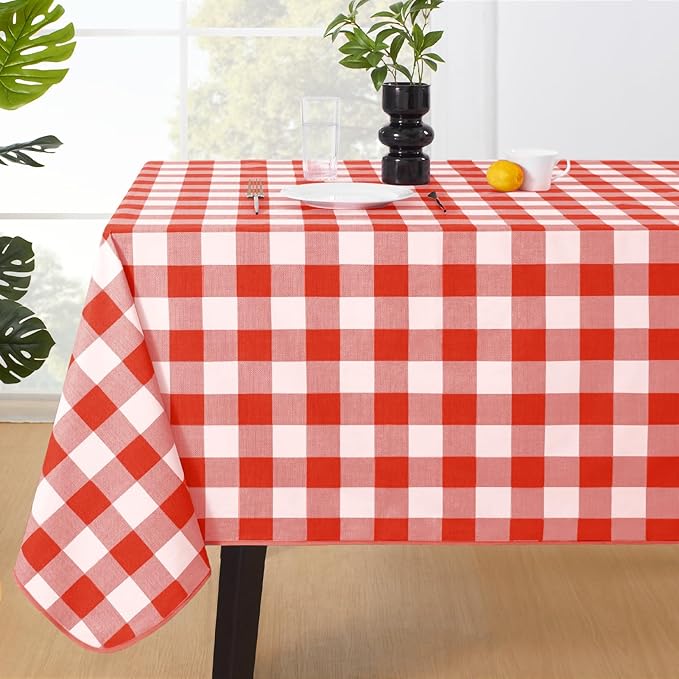 MOSAYT Rectangle Vinyl Tablecloth, 100% Waterproof Buffalo Gingham Plastic Table Cloth, Heavy Duty Wipeable Table Covers for Picnic, Outdoor, Camping - 54 x 54, Red