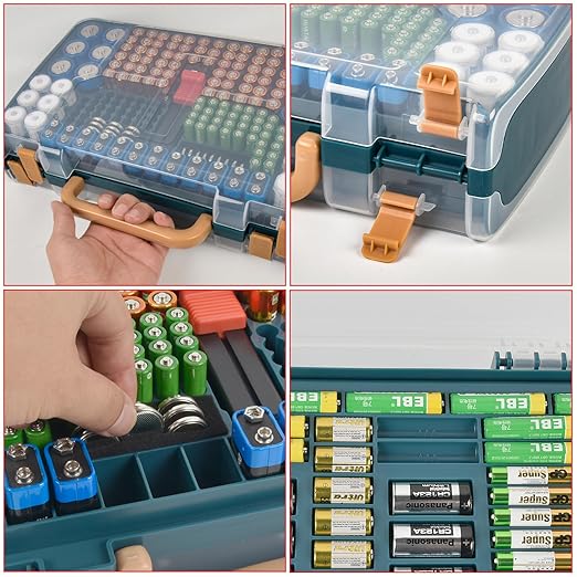 Battery Storage Organizer Case Holder Box with Tester, Double-Sided Batteries Fits for 269 Caddy Container AA AAA AAAA 3A 4A 9V C D Lithium 23A 4LR44 CR123A CR1632 CR2032 - Green