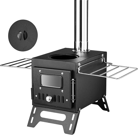 Wood Burning Stove, Wood Stove With Chimney Pipes, Small Camping Wood Stove With Anti-Spark and Adjustment Pipe for Hunting,fishing,Cooking,Heating,Drying Clothes double-layer Hot Tent Stove