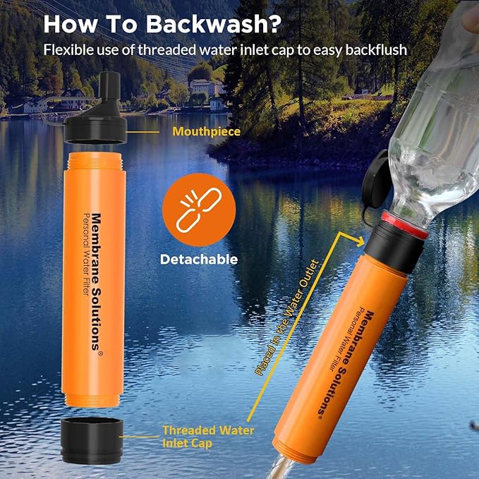 Membrane Solutions Straw Water Filter S1, NSF/ANSI 42&372&401 certificated, Survival Filtration Portable Gear, Emergency Preparedness, Supply for Drinking Hiking Camping Team Family Outing