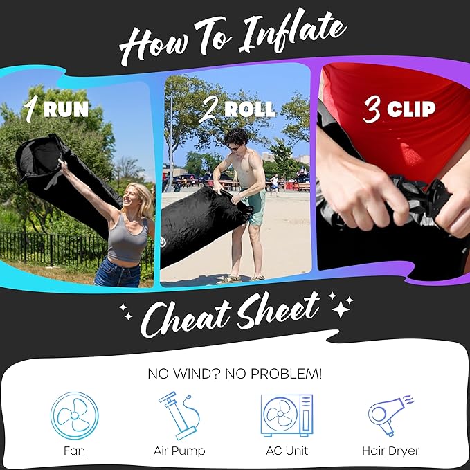 Nevlers Inflatable Lounger | 210T Polyester Inflatable Chair | No-Pump Blow Up Couch | Camping Couch Air Sofa Bed w/ 450 lbs. Cap., Pockets & Matching Bag | Use as Inflatable Couch for Adults & Kids