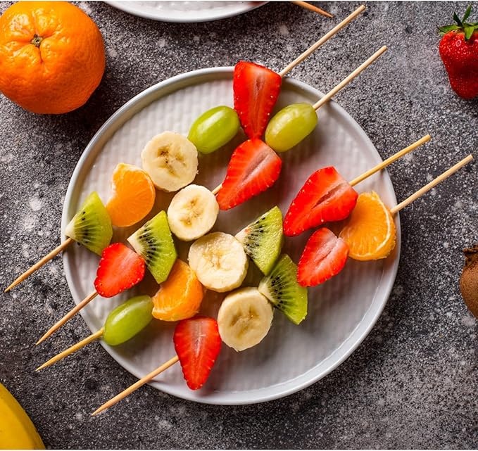 200 PCS Bamboo Skewers, 10 Inch Wooden Skewer for Appetizers, Fruit, Kebabs, Grilling Barbecue, Mini Burger, Sausage, Cocktail Picks for Drinks, Long Toothpicks, Food Sticks Natural, Kitchen Gadget