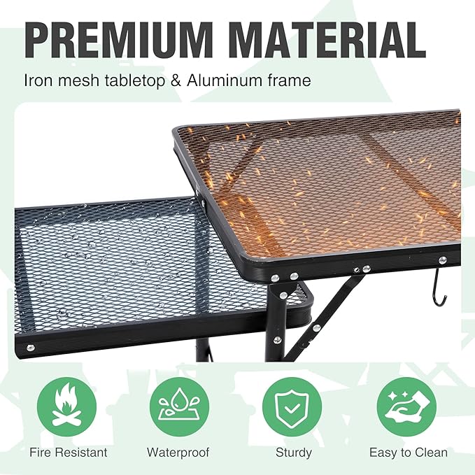 RedSwing Folding Grill Table with Sink and Double Shelf, Multifunctional Portable Grill Stand Table for Outdoor Camping Picnic BBQ, 69 x20 x31.5 Inches, Black