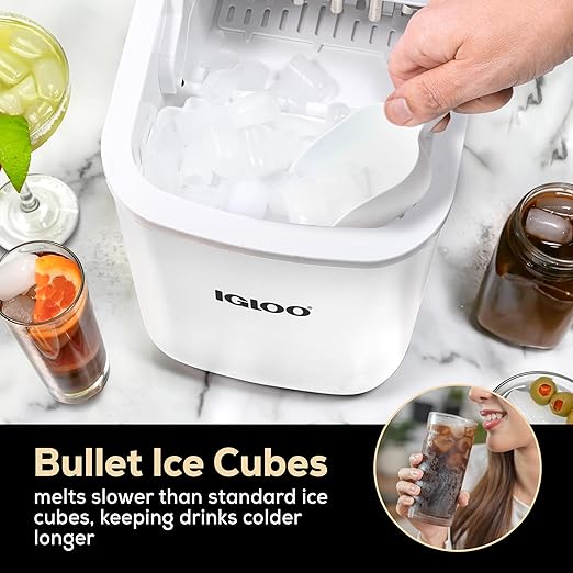 Igloo Automatic Self-Cleaning Portable Electric Countertop Ice Maker Machine With Handle, 26 Pounds in 24 Hours, 9 Ice Cubes Ready in 7 minutes, With Ice Scoop and Basket, White