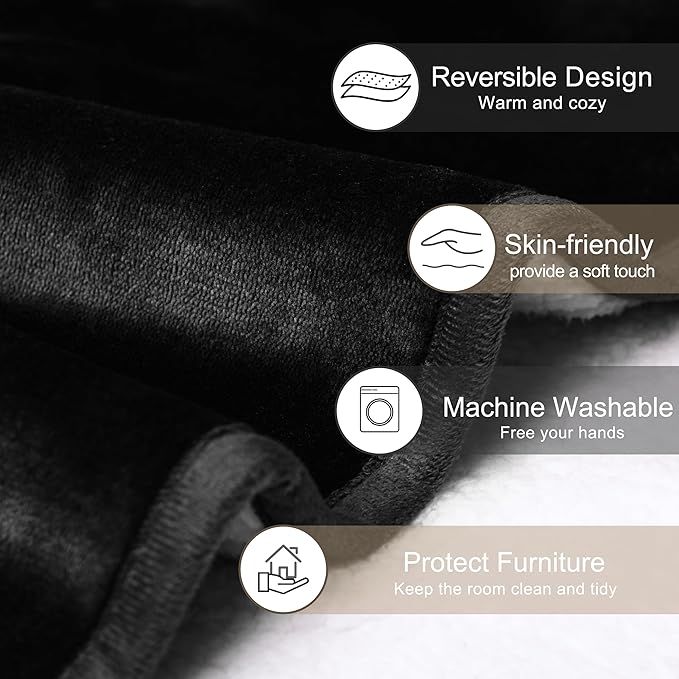 gogobunny Waterproof Pet Blanket for Small Dogs and Cats, Reversible Sherpa Fleece Soft Plush Throw for Couch Protection, Washable Furniture Protector (Black, 30x40 inches)