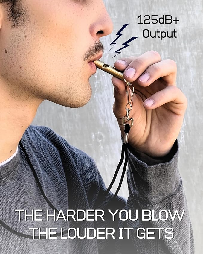 Premium Brass Whistles 125 decimals Set of 2 - Includes 2 Black Lanyard 30 Inches - Loud Survival Whistles - Solid Brass