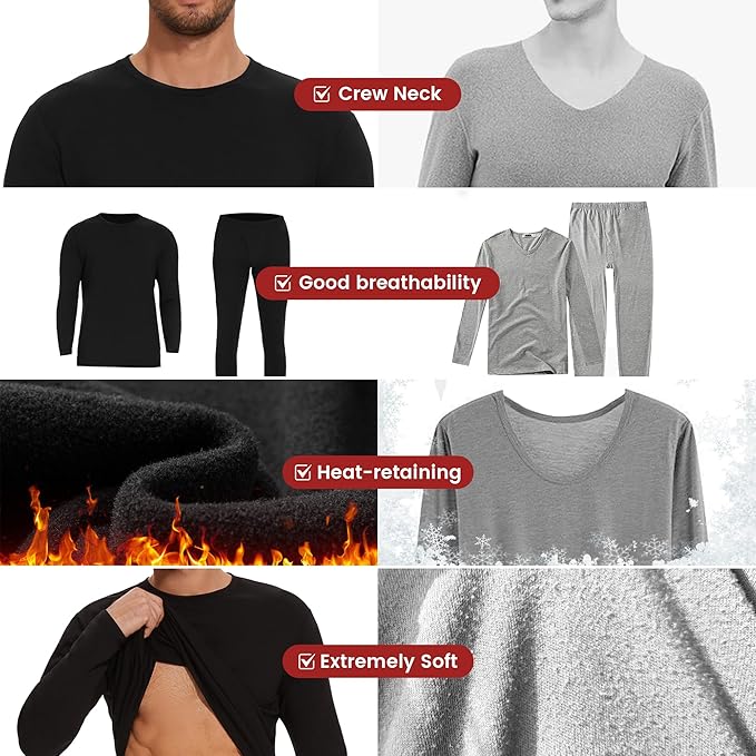 Thermal Underwear for Men Long Johns Set - Fleece Lined Base Layer for Cold Weather Winter Clothes