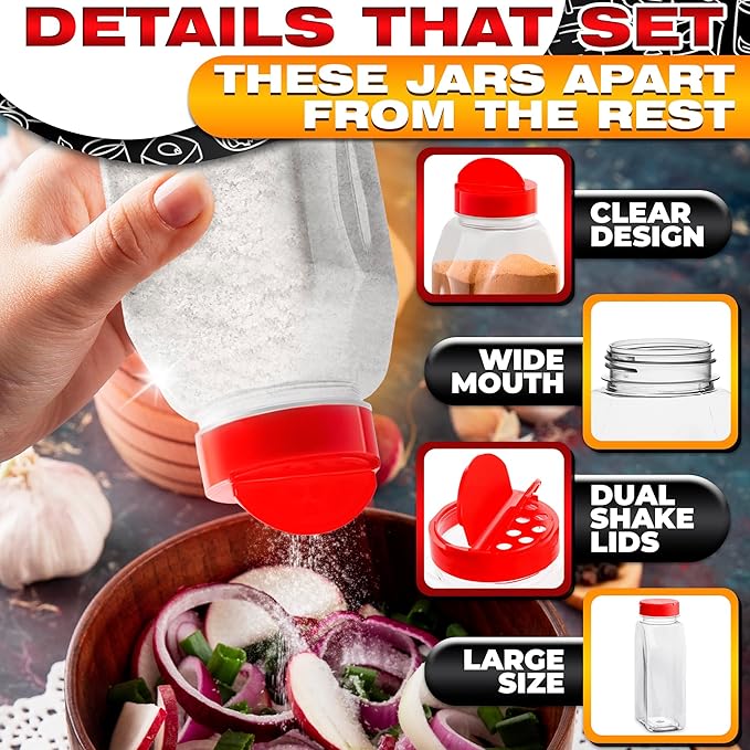 2 Pcs Large Seasoning Shaker – 32oz Large Seasoning Containers with Dual Shake Lids for Spices and Herbs, Transparent Design with Wide Mouth for Easy Filling, Durable Odor-Resistant Plastic Material