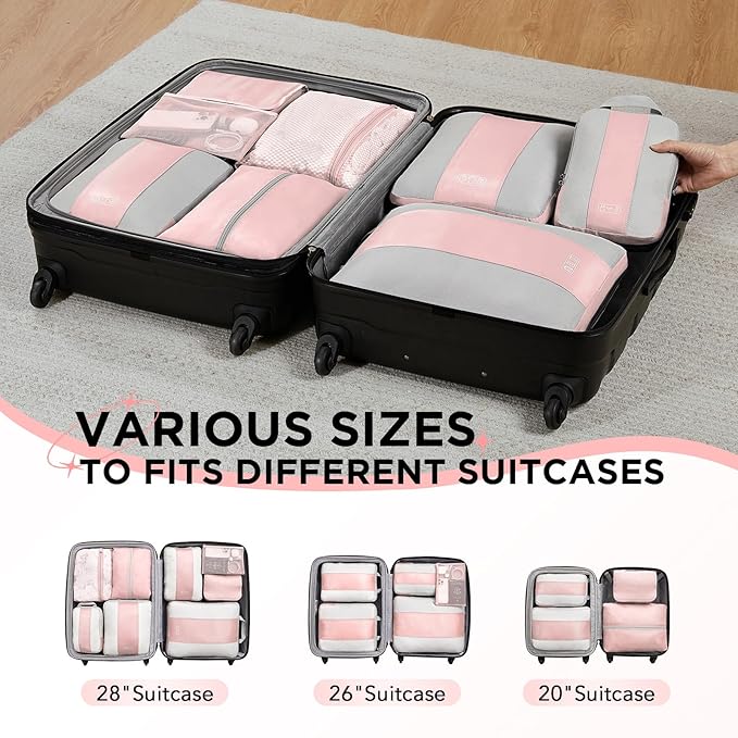 8 Set Compression Packing Cubes for Travel Essentials,Compressible Expandable Packing Cubes for Suitcase,OlarHike Luggage Organizer Bags for Travel,Handy Helper for Organizing Clothes(Pink)
