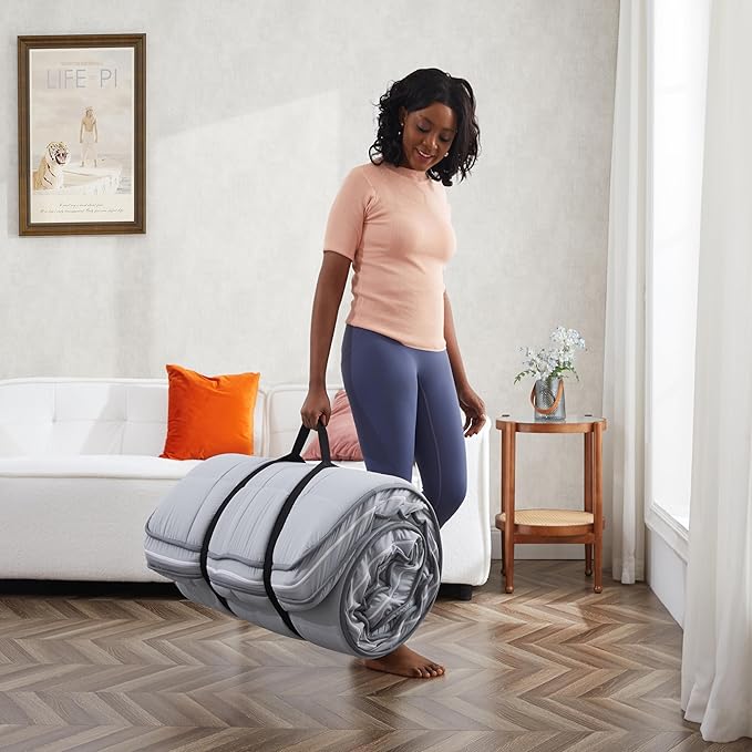 4Inch Cot Mattress Topper,Twin Gel Infused Memory Foam,Machine Washable Thickened Pillow Top Cover,Roll Up Floors Mat,Portable Folding Sleep Pad(75 x 38“)