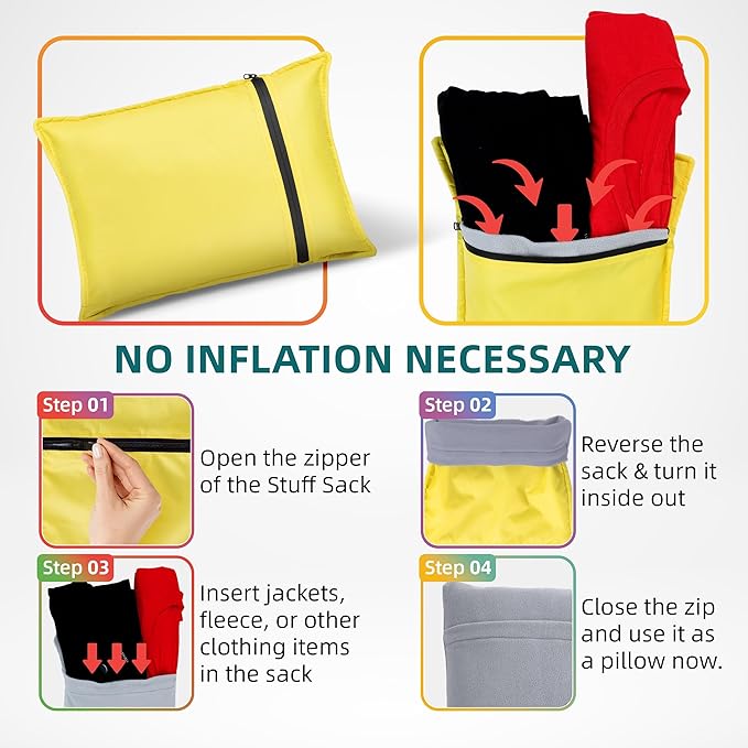 Stuffable Camping Pillow Sack (Small, Yellow) - 10 x 14 - Camping Essentials for Hiking, Backpacking and Travel Essentials - Sold Unstuffed Bring Your Own Stuffing