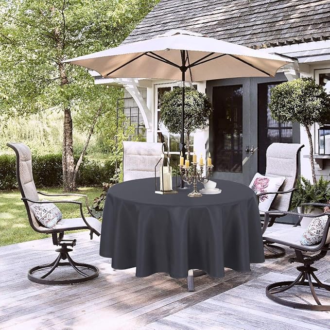 LUSHVIDA Round Outdoor Tablecloth with Umbrella Hole and Zipper, 60 Inch Grey, Washable Waterproof Table Cloth Spill Proof Wrinkle Free Table Cover for Patio Spring Summer Picnic BBQS