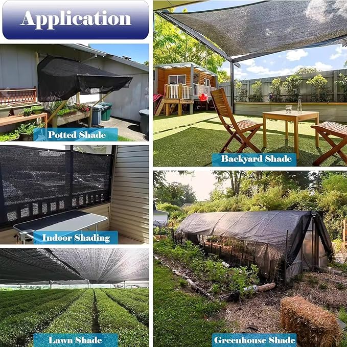 12X12Ft Shade Cloth for Garden, 90% Black Sun Shade Mesh for Plants Heat Protection, Outdoor Sunblock Mesh Tarp for Greenhouse, Plant Cover, Balcony, Gazebo, Deck, Porch, Carport