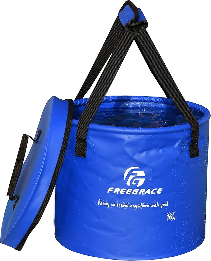 Premium Collapsible Bucket by Freegrace - Compact Portable Folding Water Container - Lightweight & Durable - Includes Handy Tool Mesh Pocket