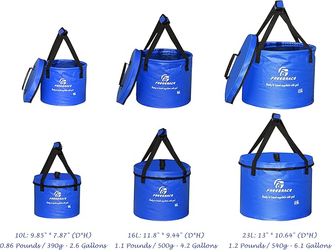 Premium Collapsible Bucket by Freegrace - Compact Portable Folding Water Container - Lightweight & Durable - Includes Handy Tool Mesh Pocket