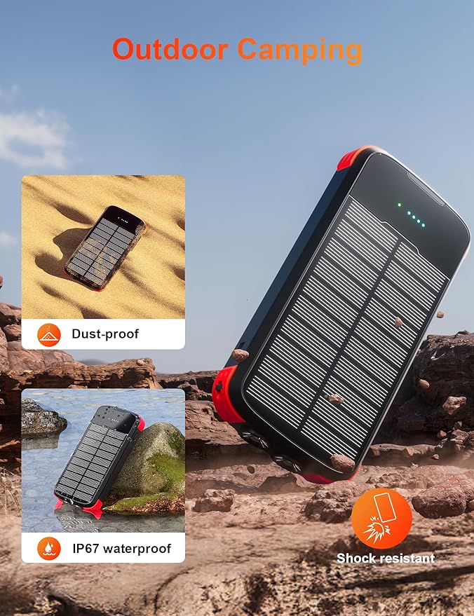 Solar Charger Power Bank, 40000mAh Portable Charger PD 20W Fast Charging Solar Power Bank Built in 4 Cables and USB-C in/Output, Camping Essentials External Battery Pack with Flashlights
