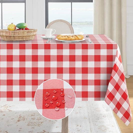 Softalker Gingham Checkered Rectangle Tablecloth - Waterproof Buffalo Plaid Table Cloth Stain Resistant Washable Table Cover for Picnic/Camping/Outdoor - Red and White, 60 x 84 Inch