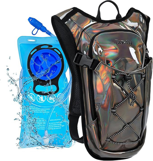 Reflective Hydration Backpack, Hydration Pack - Water Backpack with 2L/3L Hydration Bladder, Essential for Festivals - Rave Hydration Pack for Hiking, Running, Cycling, and Festivals