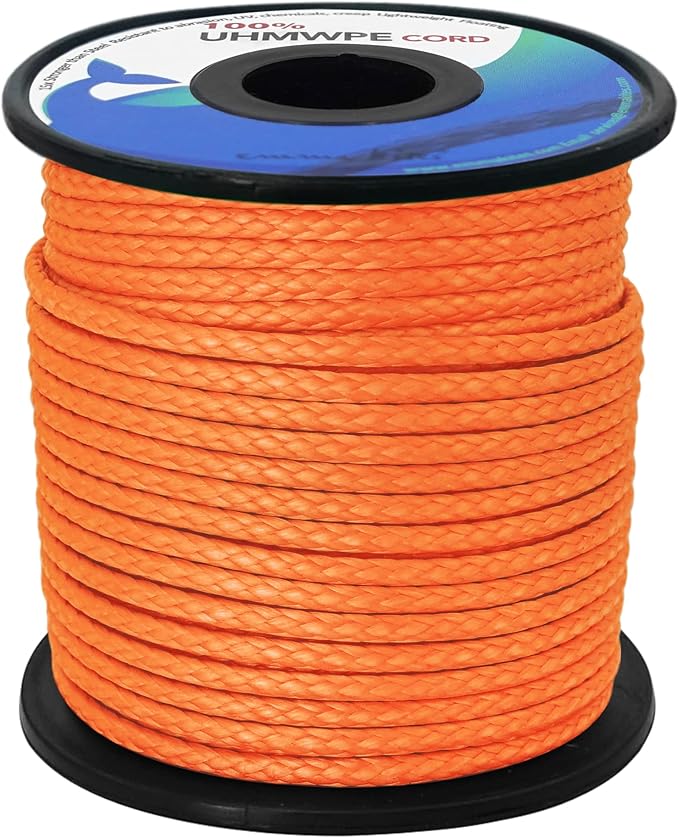 emma kites Hollow UHMWPE Braided Cord 1.3mm, 1.6mm, 2mm Spliceable for Tent Guyline Tarp Hammock Ridgeline Whoopie Sling Bear Bagging for Camping Backpacking