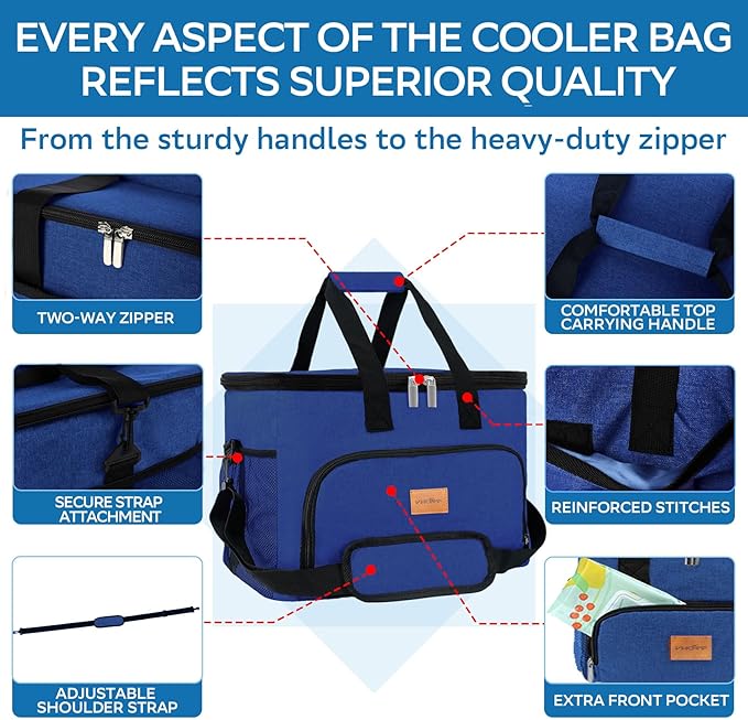 Portable Soft Cooler Bag - 24/60 Can Insulated Camping Cooler, Leakproof Collapsible Soft Sided Cooler for Drink, Suitable for Picnic, Beach, Outdoor, Lunch, Work, Ice Chest