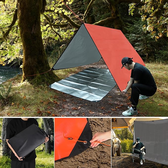 RedSwing 6 Pack Emergency Blankets, Waterproof Survival Thermal Tarp, Multipurpose Reflective Insulated All Weather Blankets for Camping Hiking, Orange