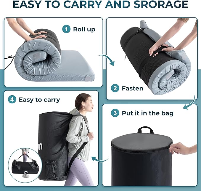 Kingfun Memory Foam Camping Sleeping Pad, CertiPUR-US Camping Mattress Waterproof Roll Up Mattress Guest Bed, Thick Floor Sleeping Mat for Car for Adults with Travel Bag