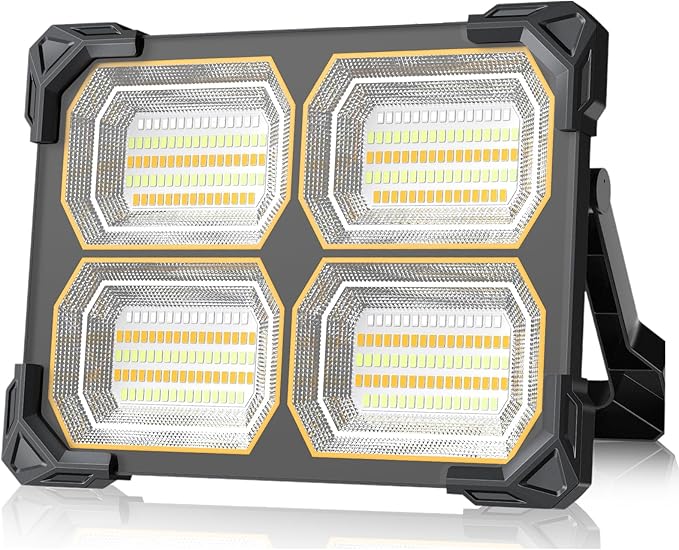 500W Led Work Light Rechargeable,42000MAh Solar Portable Light, 42000LM Magnetic Work Lights, 326 Led Battery Work Lights with Stand 5 Lights Modes IP66 Waterproof for Outdoor Camping Car Repairing