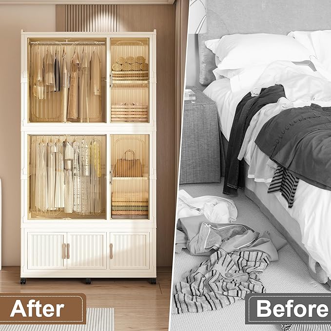 Collapsible Expandable Wardrobe Closet, Multi-Function Plastic Wardrobe,Wardrobes Storage Cabinet (7 Cubes +2 Hanging Rod)