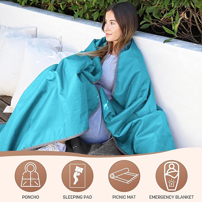 Tirrinia Waterproof Outdoor Blanket with Sherpa Lining, Windproof Triple Layers Warm Comfy Foldable for Camping Stadium, Beach, Picnic, Grass, Concerts, Car, Dog, 51''X 59'' & 59''X 80''