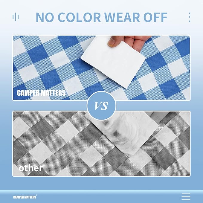 Picnic Table Cover and Bench Covers, Fitted Tablecloth Cover with Elastic Edge, Water and Oil Proof, for Outdoor, Garden, Camping, 96x30 Inch, 3 Pieces Set, Blue & White