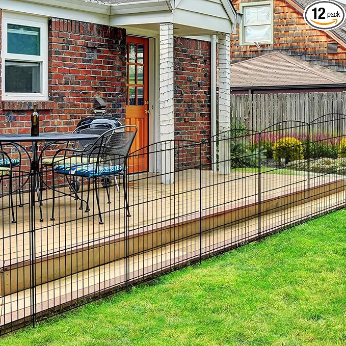 INJOPEXI Decorative Garden Fence 12 Panels 23.6ft (L)×36in (H) Garden Fences with 12 Panels Rustproof Wire No Dig Rabbit Animal Barrier Fencing Rabbit Dog Fence for Yard Patio Outdoor - Without Gate