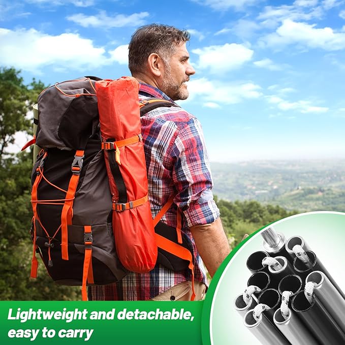 Aluminum Tent Poles Replacement - Pre-Assembled Tent Poles Stakes, Fits Both Female and Male Ends - Lightweight Tent Pole Repair Kit for Hiking Camping Backpacking Tent, 16FT 3IN