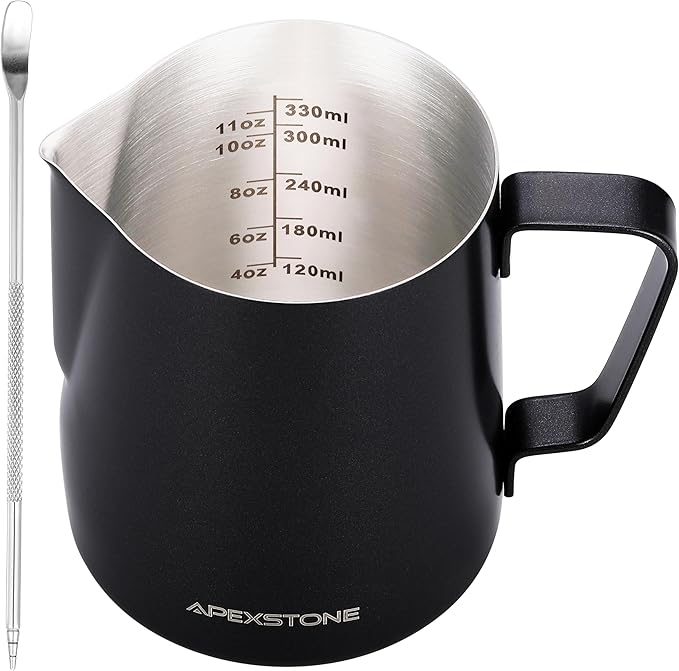 Apexstone Black Espresso Milk Frothing Pitcher 12 oz, Espresso Steaming Pitcher 12 oz, Coffee Milk Frothing Cup, Coffee Steaming Pitcher 12 oz/350 ml