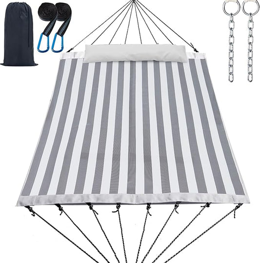 14ft Two Person Outdoor Hammock, Portable Camping with Folding Steel Spreader Bar, Carrying Bag, Carabiners, Tree Straps, Pillow & Sidebag, Quick Dry Textilene, 550 lbs Capacity (Piano)