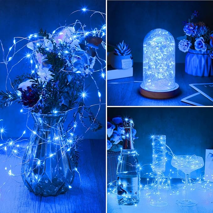 Macarrie 6 Pcs USB String Lights 33 ft 100 LED Fairy Lights Powered String for Christmas Indoor Outdoor Wedding Party Tree Home Festival Garden Decoration (Blue)