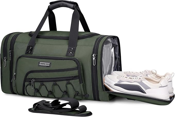WITZMAN Duffle Bag for Men Nylon Large Gym Weekender Bag with Shoe Compartment Expandable Carry on Overnight Bag(B695 Army Green)