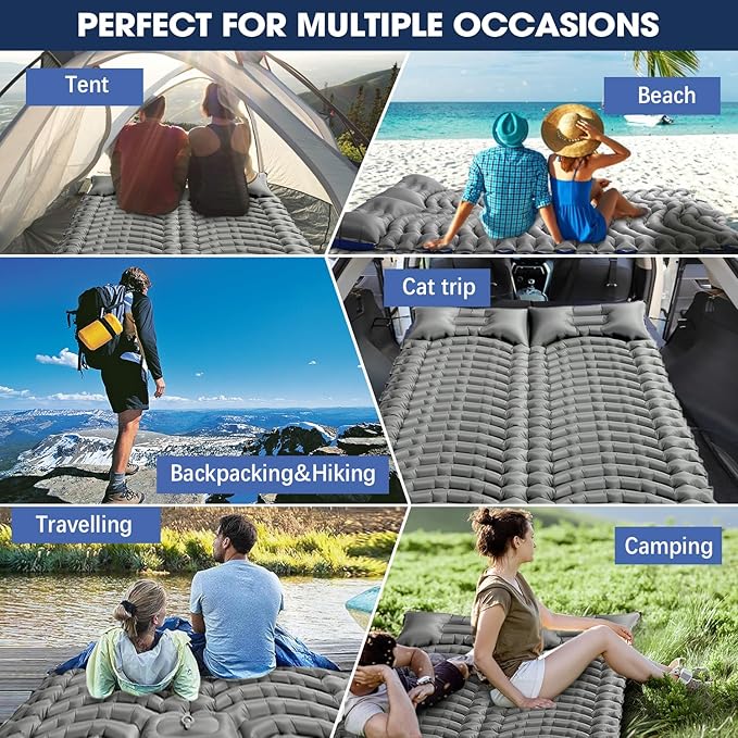 Sleeping Pad for Camping - Ultralight Camping Mattress with Pillow, Built-in Foot Pump, Compact Inflatable Portable Mat for Backpacking, Hiking, Car Traveling, Beach, Tent