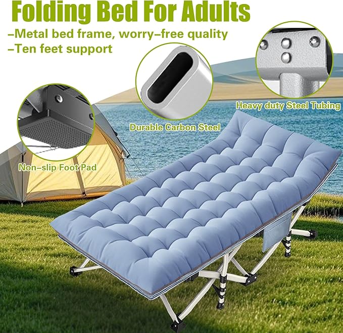Oversize Camping Cot 2 Pack Extra Large Camping Bed for Adults Cot for Sleeping with Mattress Heavy Duty Portable Folding Cot with Carry Bag for Hiking Camping Office Nap Outdoor Indoor Easy to Set Up