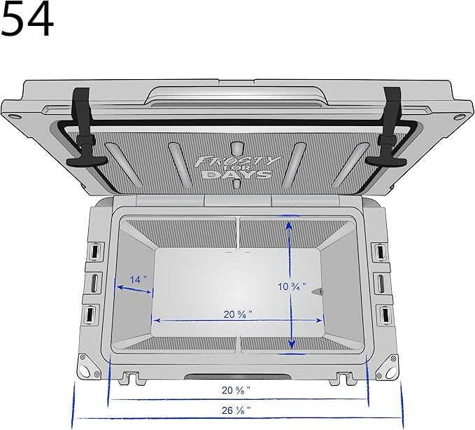 Made in USA Frosted Frog Hyper-Light 54 Quart Hard Cooler Insulated Portable Ice Chest Box for Beach, Beverages, Camping, Fishing, Boat, Barbecue, 30% Lighter Than Rotomolded Coolers